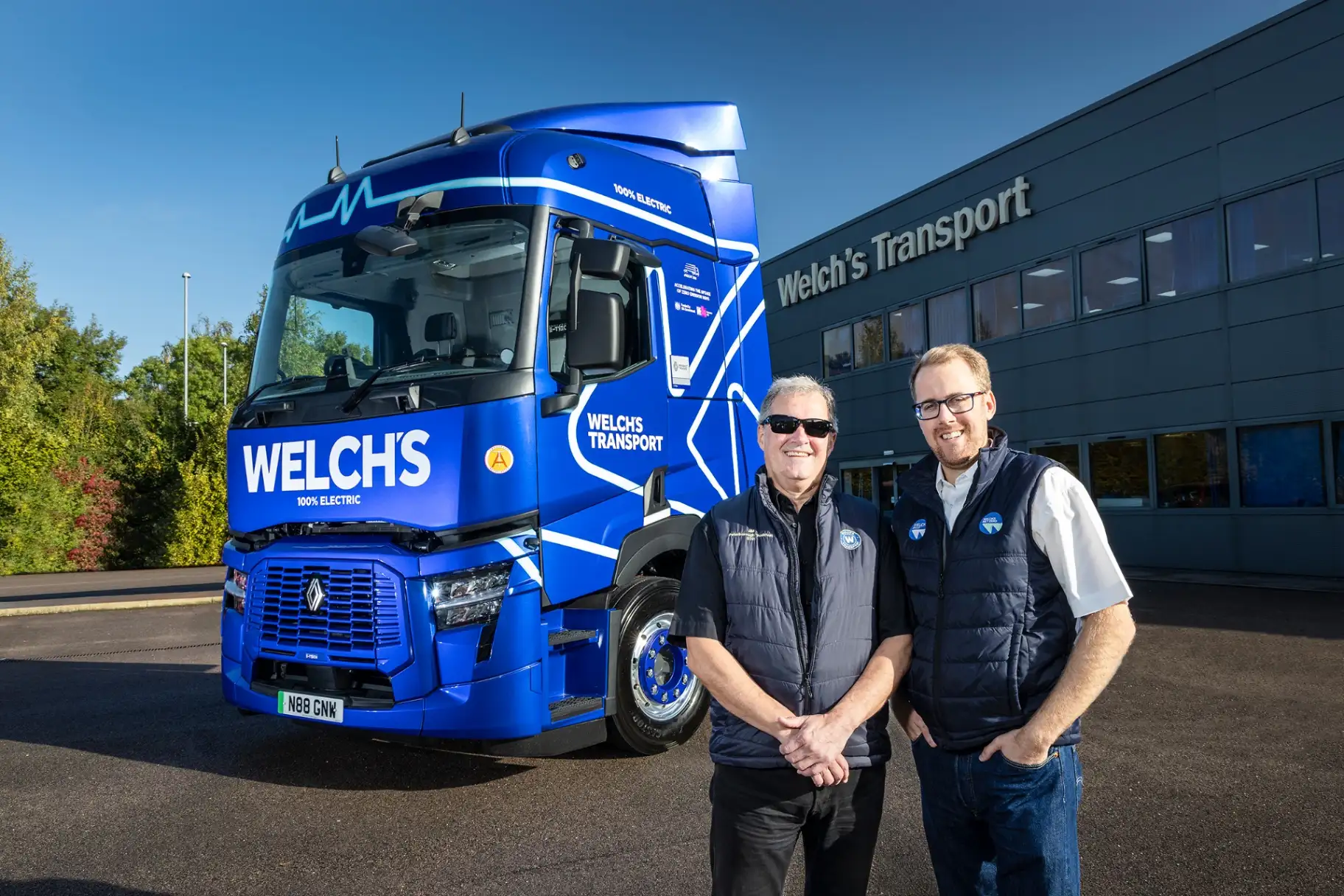 Welch's Transport electric truck with team